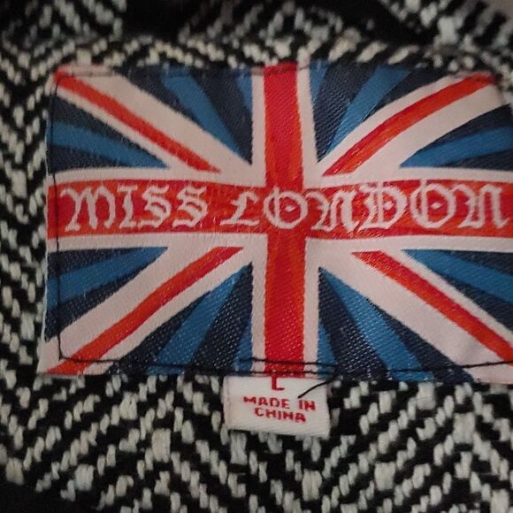 Miss London wool blend moto zip up herringbone jacket Sz L - Picture 4 of 5